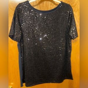 Jingle Belles by Kim Gravel black sequin front knit back top Size Medium